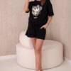 Women's set T-shirt with print + shorts - black