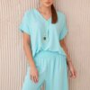 Women's set blouse with necklace + trousers - mint
