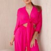 Women's set blouse with ties + trousers - fuchsia