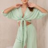 Women's set blouse with ties + trousers - mint