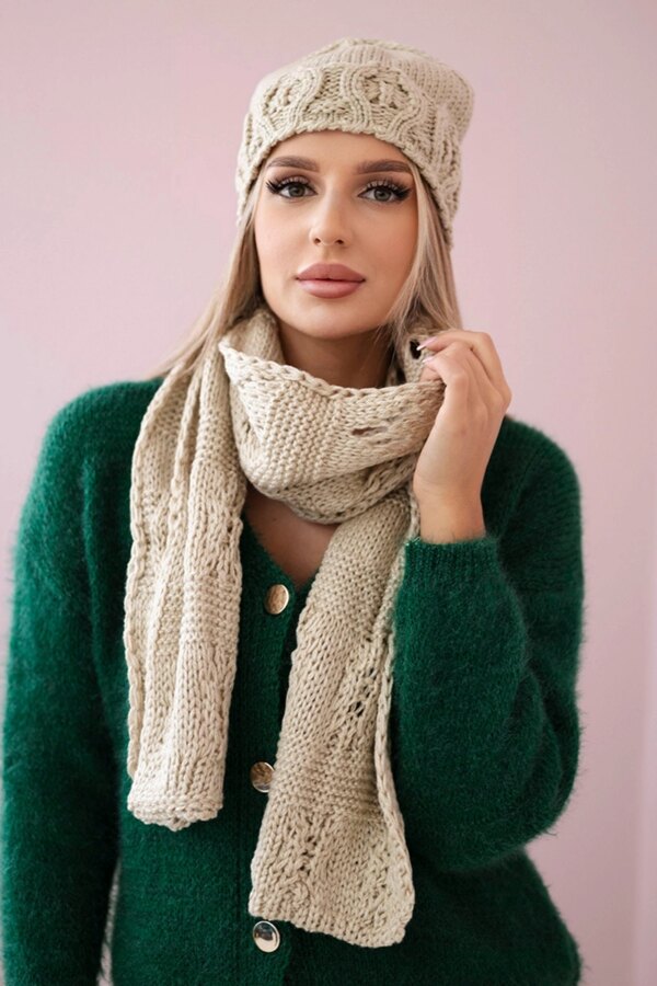 Women's set with scarf Adrianna K417 dark beige