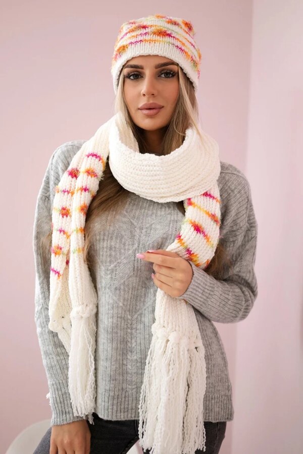 Women's set with scarf Anika K304 ecru + orange