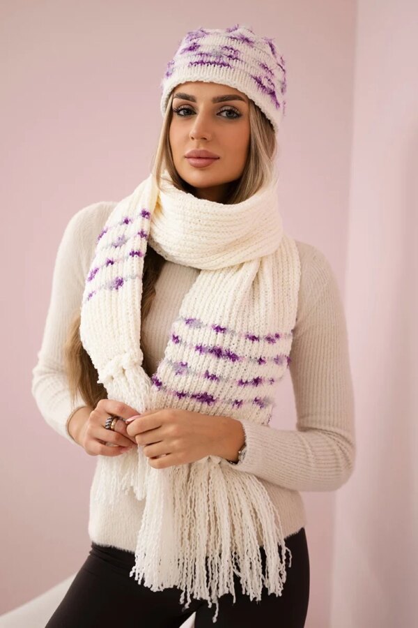 Women's set with scarf Anika K304 ecru + purple