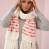 Women's set with scarf Anika K304 ecru + raspberry