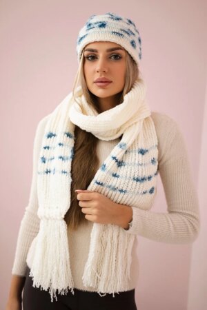 Women's set with scarf Anika K304 ecru+jeans