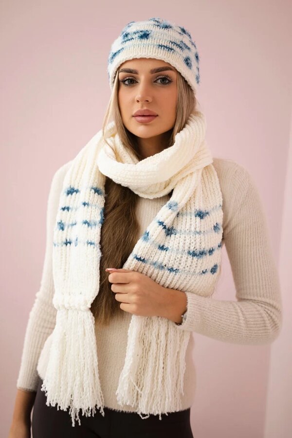 Women's set with scarf Anika K304 ecru+jeans