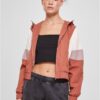 Women's short 3-color crinkle jacket terracotta/white sand/duskrose
