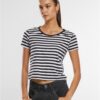 Women's short T-shirt with stripes white/black