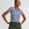 Women's short T-shirt with stripes white/navy blue
