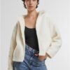 Women's short jacket with hood Sherpa cream