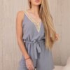 Women's short jumpsuit with decorative lace - grey