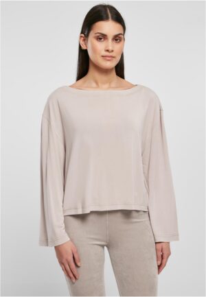 Women's short modal Bateau neckline with long sleeves in warm gray