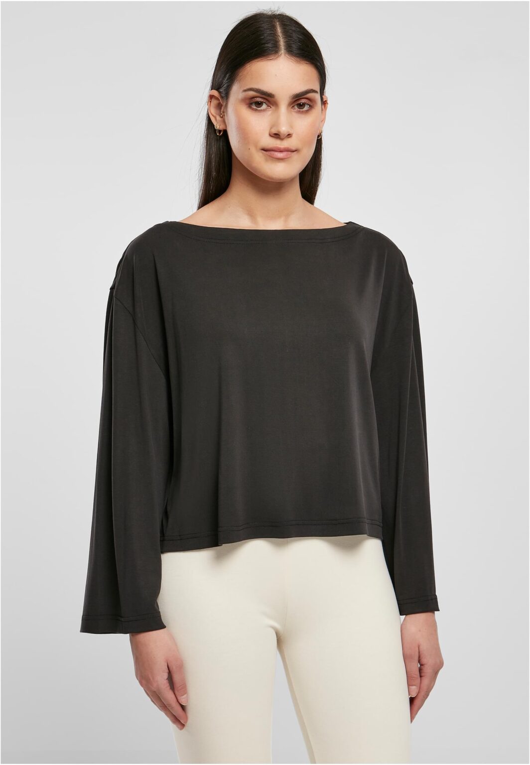 Women's short modal neckline Bateau with long sleeves