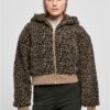 Women's short oversized jacket AOP Sherpa darktaupeleo