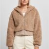 Women's short oversized jacket Sherpa softtaupe