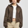 Women's short oversized jacket with zipper brown color
