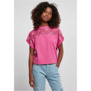 Women's short oversized lace T-shirt light purple color
