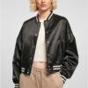 Women's short oversized satin College jacket black