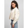 Women's short oversized satin bomber jacket whitesand