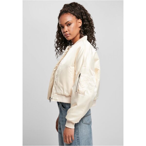 Women's short oversized satin bomber jacket whitesand
