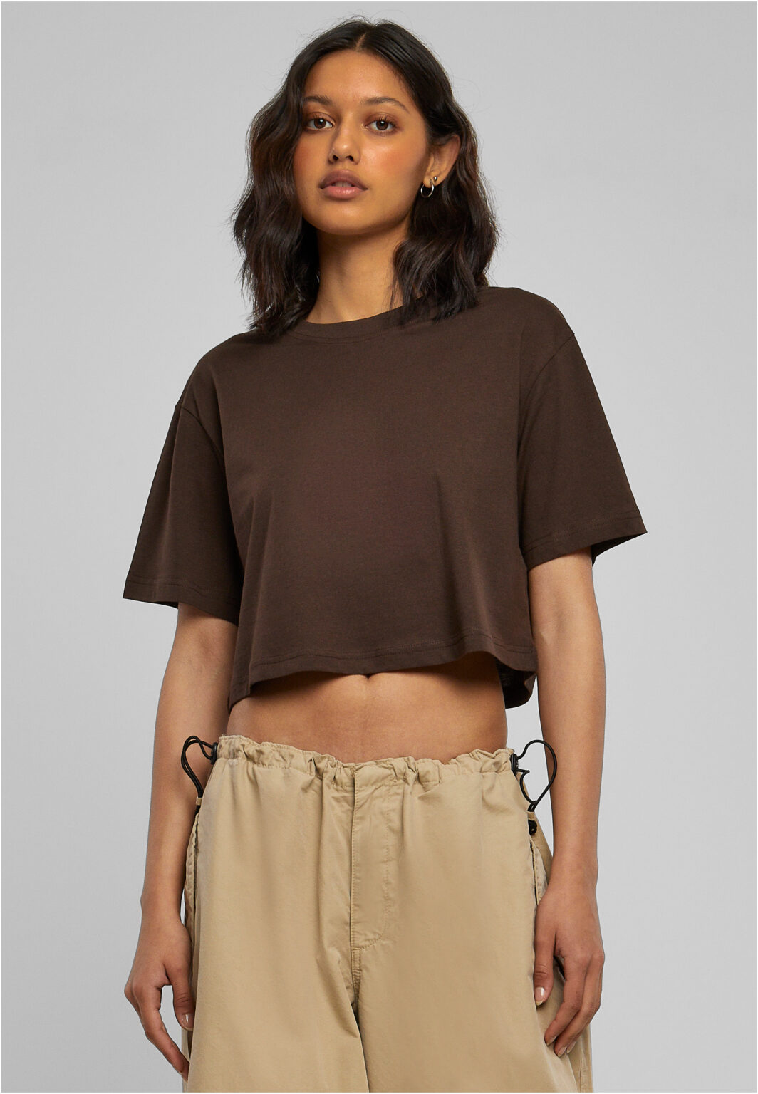 Women's short oversized t-shirt in brown color
