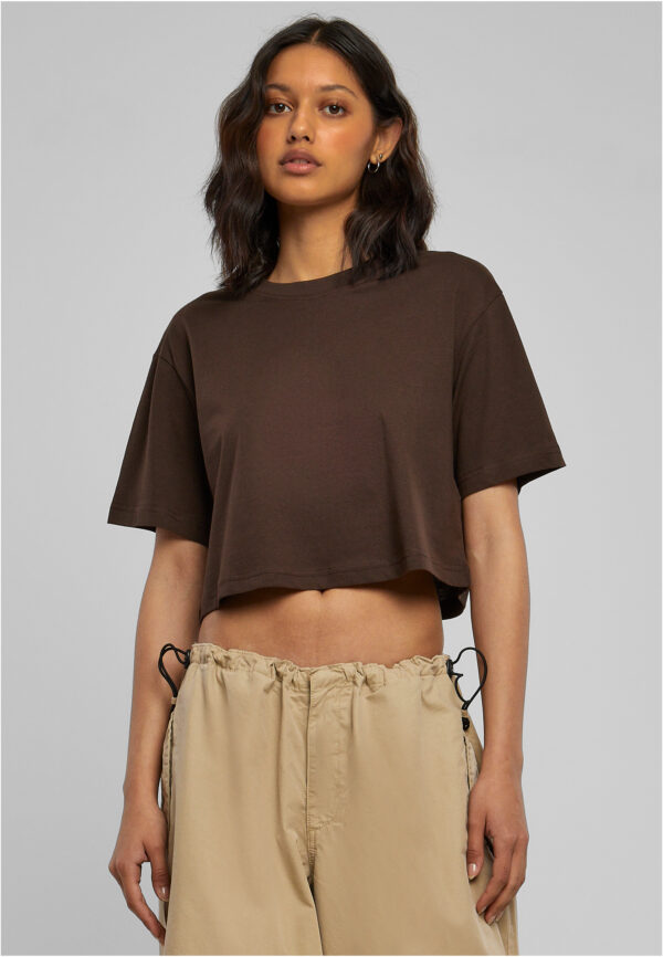Women's short oversized t-shirt in brown color