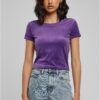 Women's short velvet T-shirt in purple color