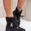 Women's snow boots with badges and lamb fur black Almatiza