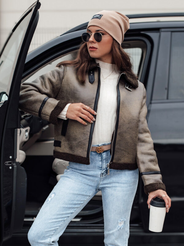 Women's suede jacket with fur KASAMIRA coffee Dstreet