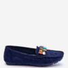 Women's suede loafers with crystals navy blue Lucille