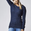 Women's sweater with a long wide neckline in a navy design