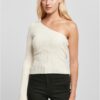 Women's sweater with short rib knit with one sleeve whitesand