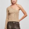 Women's sweater with short rib knit with one sleeves unionbeige