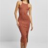 Women's terracotta dress with midi ribbed knit