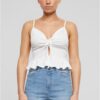 Women's top Waffle Pique Ruffle white