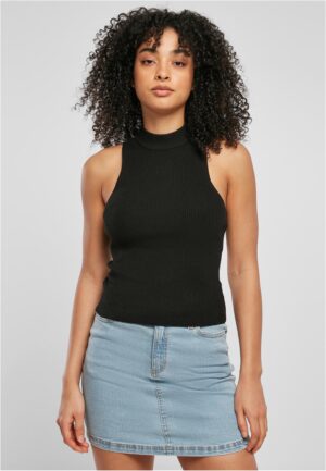 Women's turtleneck with short rib knit black