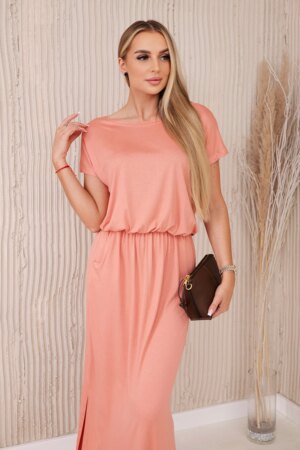 Women's viscose dress with pockets - dark apricot