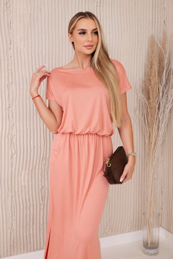 Women's viscose dress with pockets - dark apricot