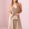 Women's viscose dress with straps - camel beige