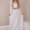 Women's viscose skirt with decorative belt - beige