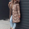 Women's winter jacket ELECIO long quilted with hood dark beige Dstreet
