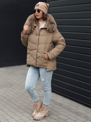 Women's winter jacket FIXMIX quilted with hood beige Dstreet