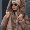 Women's winter jacket FURSOFT quilted with hood dark beige Dstreet