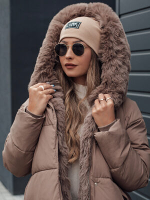 Women's winter jacket FURSOFT quilted with hood dark beige Dstreet