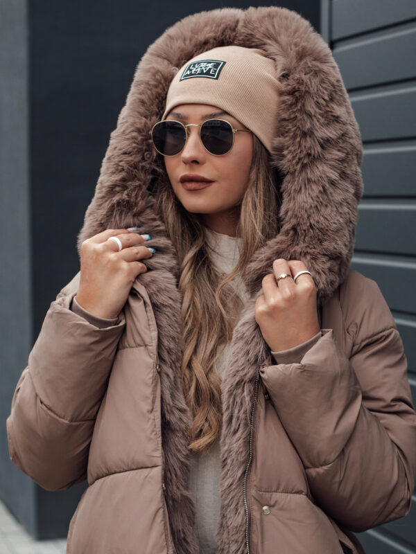 Women's winter jacket FURSOFT quilted with hood dark beige Dstreet