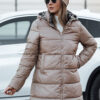 Women's winter jacket PURRBREEZ long quilted reversible with a hood in camel Dstreet color