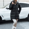 Women's winter jacket PURRBREEZ long quilted reversible with hood black Dstreet