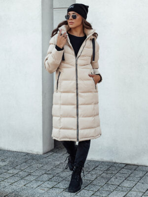 Women's winter quilted jacket with hood MENSI beige Dstreet