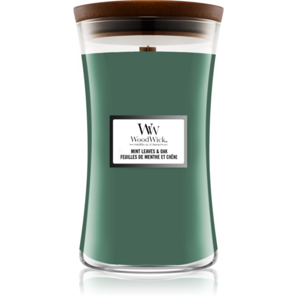 Woodwick Mint Leaves & Oak illatgyertya fa kanóccal 609
