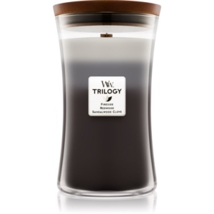 Woodwick Trilogy Warm Woods illatgyertya fa kanóccal 609